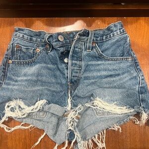 Levi's Blue Distressed Jean Shorts High-Waisted